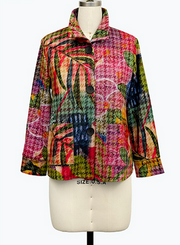 DAMEE MULTI COLOR FLORAL HOUNDSTOOTH LONG SLEEVES COLLAR TOP - 5186 - MULTI