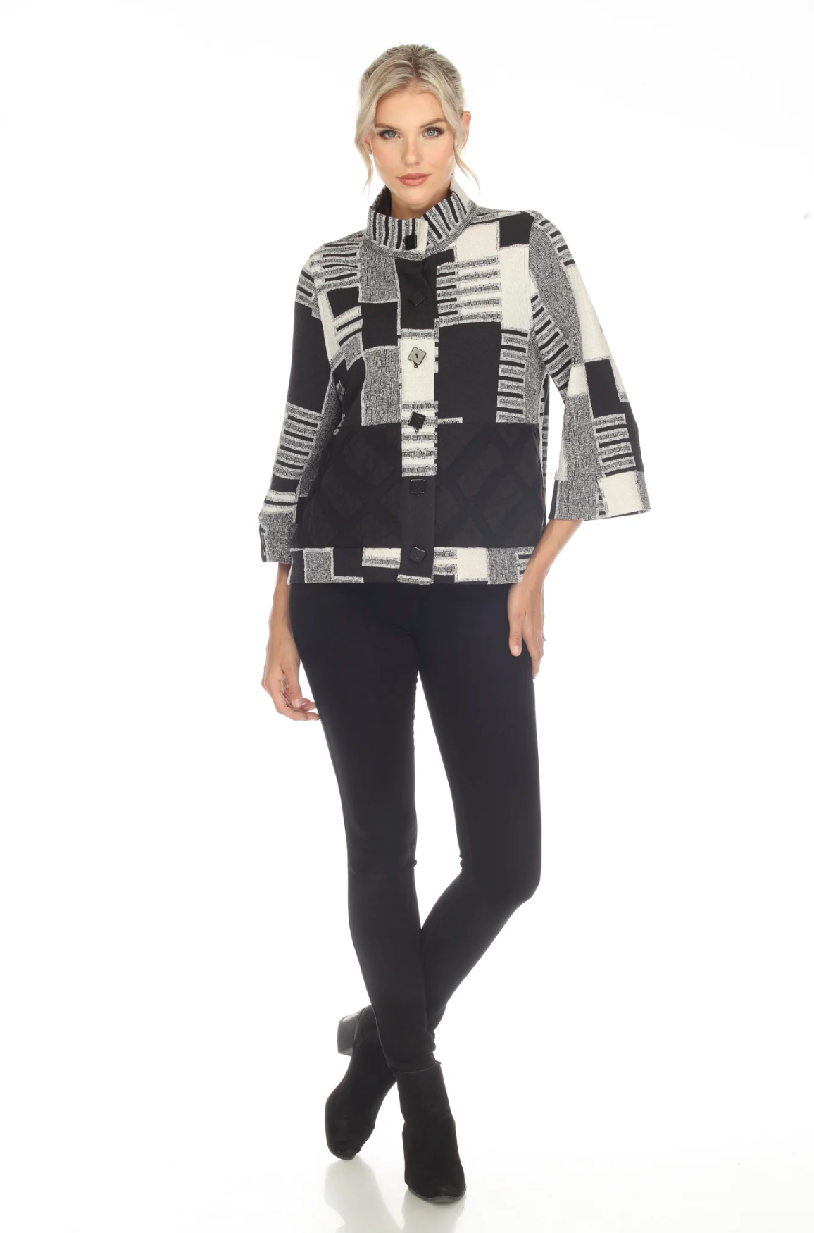 MOONLIGHT Black & White Abstract Print Button Front Jacket - 3570
