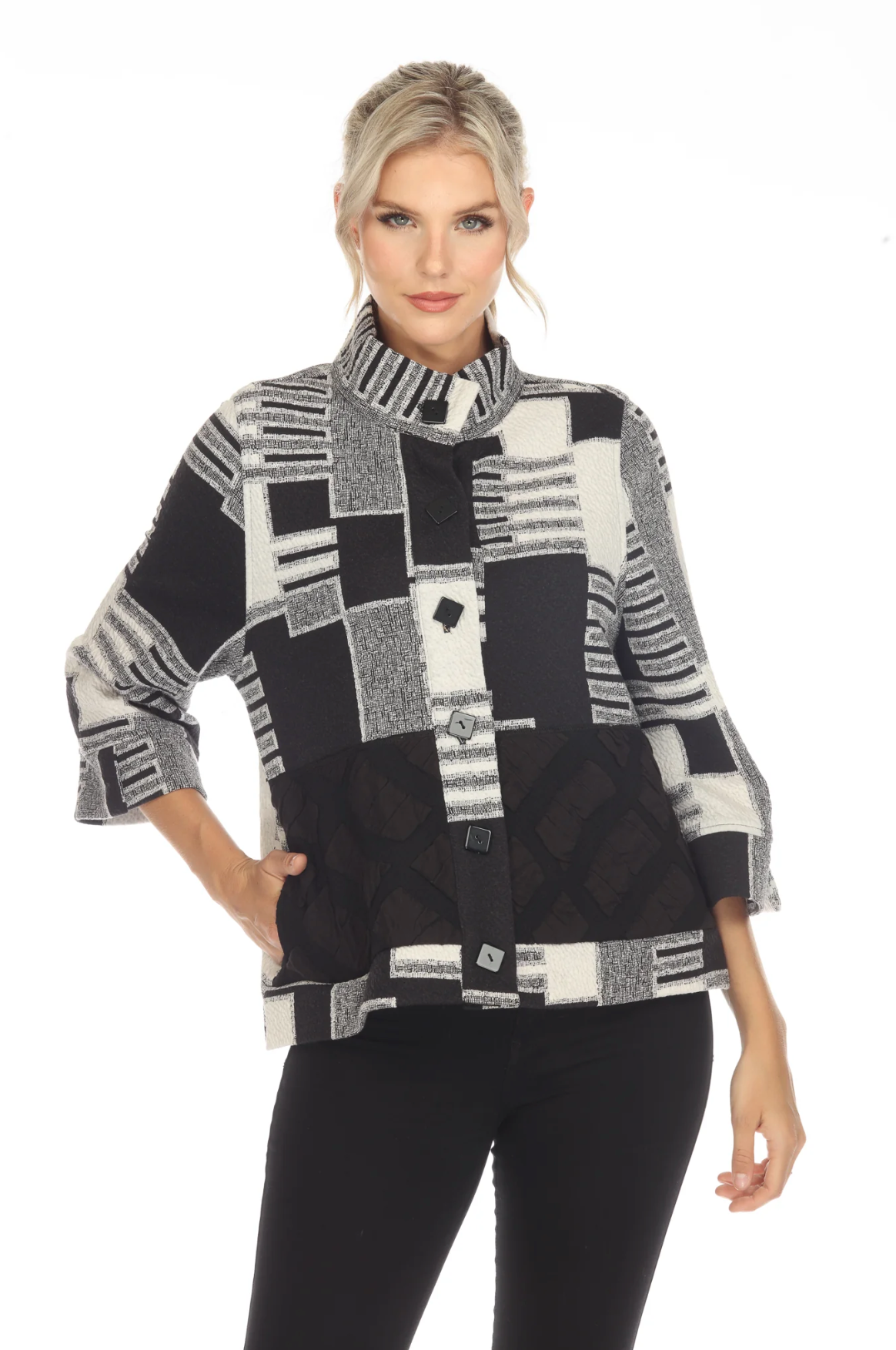 MOONLIGHT Black & White Abstract Print Button Front Jacket - 3570