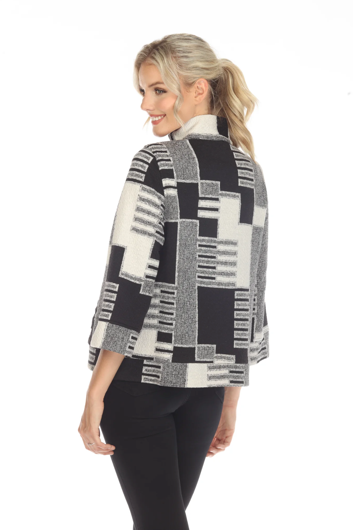 MOONLIGHT Black & White Abstract Print Button Front Jacket - 3570