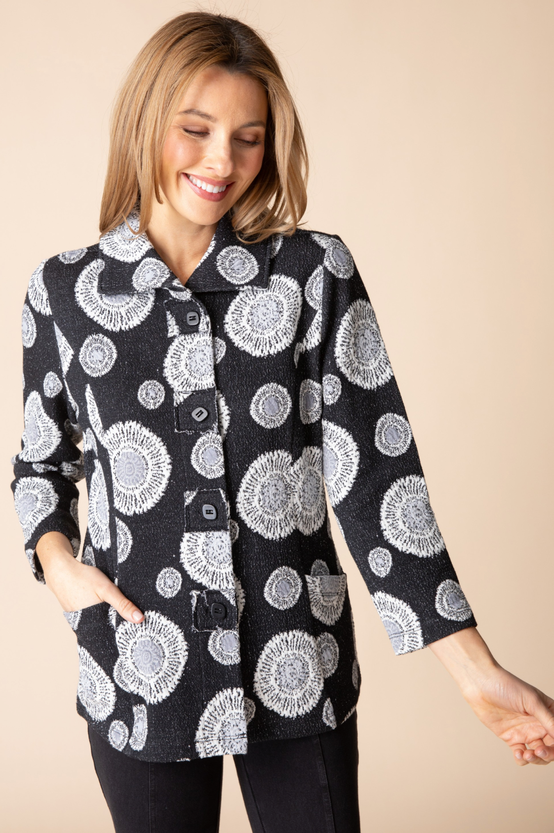 Habitat Circle Back Patch Button Jacket - 13640 - BLACK