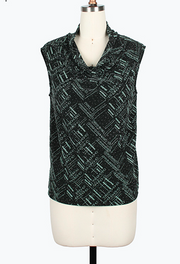 DAMEE AQUA AND BLACK GEOMETRIC DEISIGN TANK TOP - 907T - AQUA