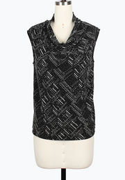 DAMEE SILVER AND BLACK GEOMETRIC DESIGN TANK TOP - 907T - SILVER