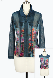 DAMEE DENIM AND PINK FLORAL TWIN SET - 31453 - DENIM