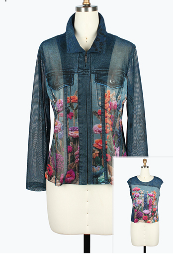 DAMEE DENIM AND PINK FLORAL TWIN SET - 31453 - DENIM