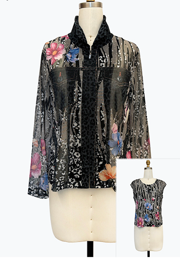 DAMEE BLACK AND FLORAL MESH TWIN SET - 31454 - MULTI