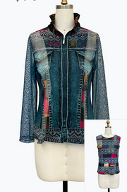DAMEE GEOMETRIC TWIN SET JACKET AND TANK TOP - 31456 - BLUE