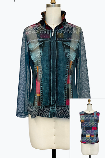 DAMEE GEOMETRIC TWIN SET JACKET AND TANK TOP - 31456 - BLUE
