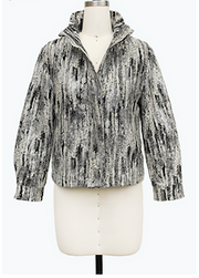 DAMEE ABSTRACT WHITE AND BLACK BIKER STYLE JACKET WITH COLLAR- 5115 - BLACK