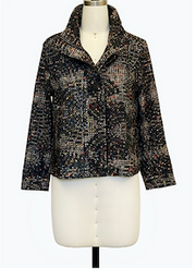 DAMEE GEOMETRIC BLACK AND BEIGE BIKER STYLE JACKET WITH COLLAR - 5176 - BLACK