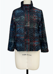 DAMEE NAVY, MAGENTA AND BLACK HIGH NECK BIKER STYLE JACKET - 5176 - NAVY