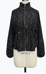 DAMEE BLACK AND SILVER CINCHED HIGH NECK DRAWSTRING JACKET - 5120 - MULTI