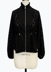 DAMEE BLACK CINCHED GEOMETRIC DRAWSTRING JACKET - 5121 - BLACK