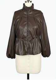 DAMEE CINCHED HIGH NECK DRAWSTRING JACKET - 5158 - BROWN