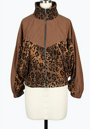 DAMEE ANIMAL PRINT AND CARAMEL HIGH NECK ZIP-UP JACKET - 5122 - CARAMEL