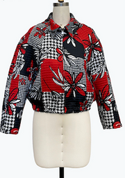 DAMEE RED, BLACK, AND WHITE FLORAL ZIP-UP JACKET - 5143 - RED