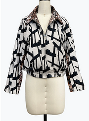 DAMEE BEIGE AND BLACK GEOMETRIC ZIP-UP JACKET - 5144 - BEIGE
