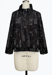 DAMEE LAYERED BLACK AND WHITE ZIP-UP JACKET - 5156 - BLACK
