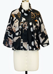 DAMEE CROPPED BROWN, CREAM AND BLACK ZIP-UP JACKET - 5178 - BROWN