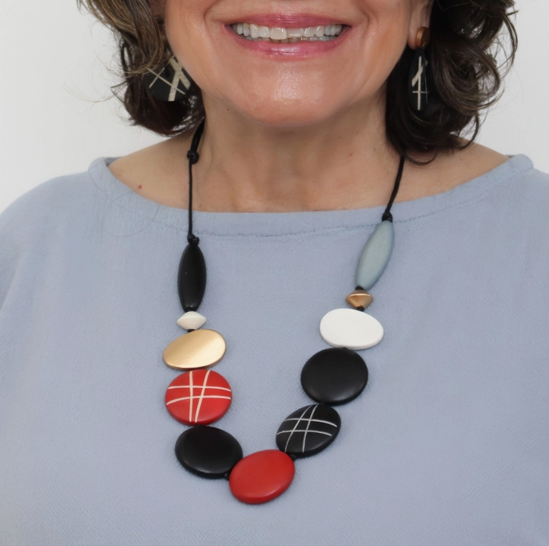 SYLCA Black Carved Bead Carla Necklace