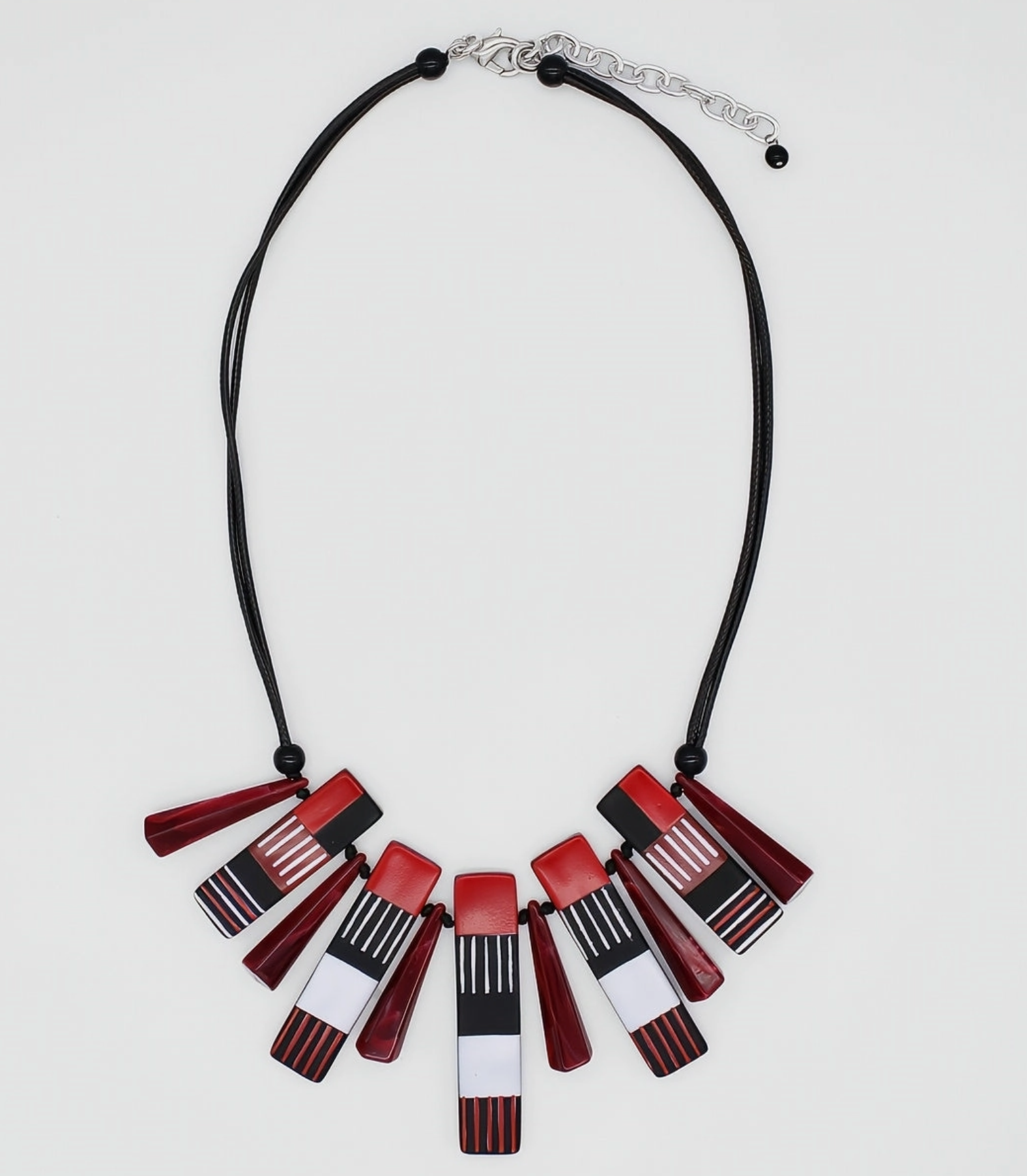 SYLCA Black and Red Cascade Charm Necklace