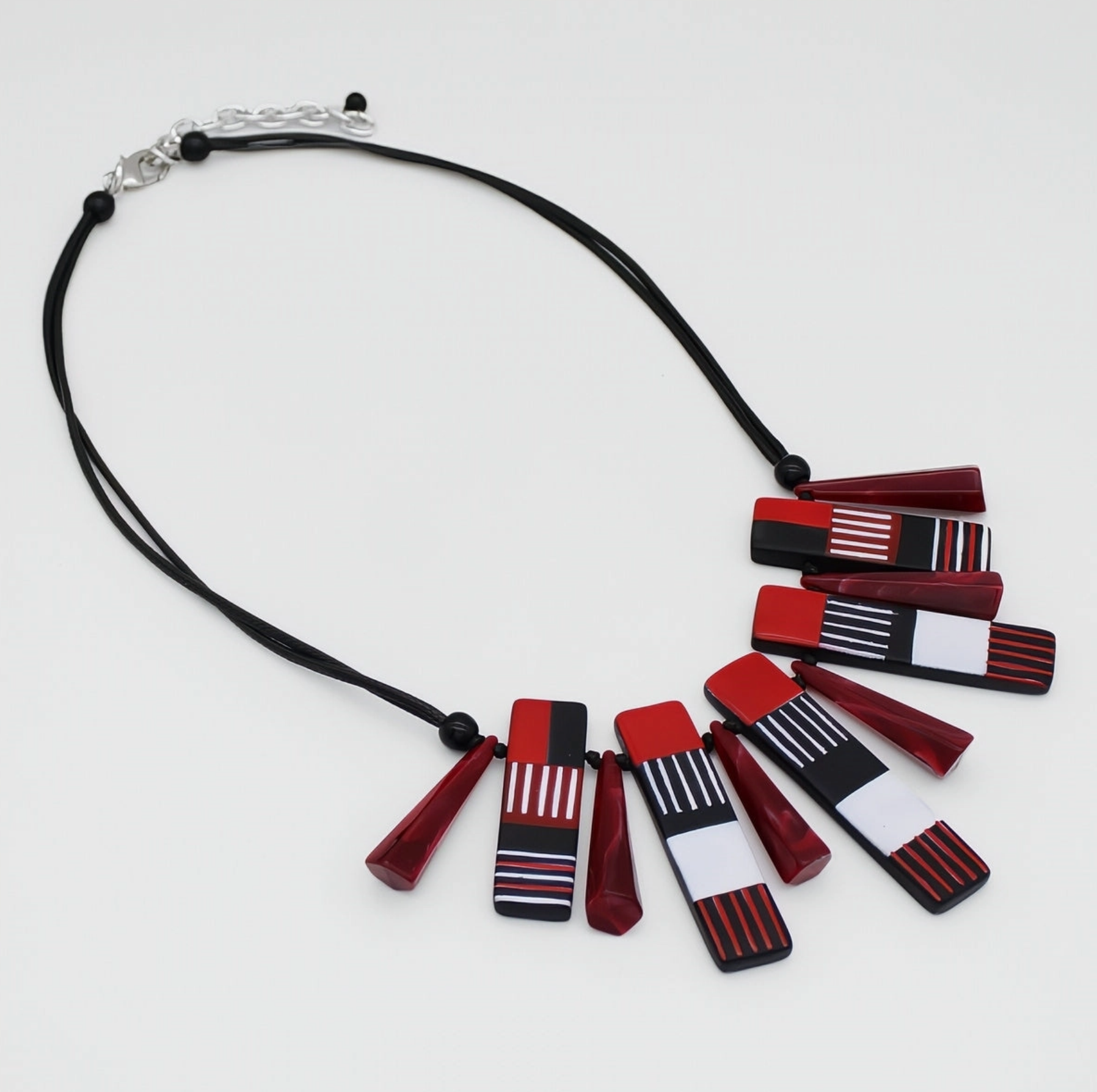 SYLCA Black and Red Cascade Charm Necklace