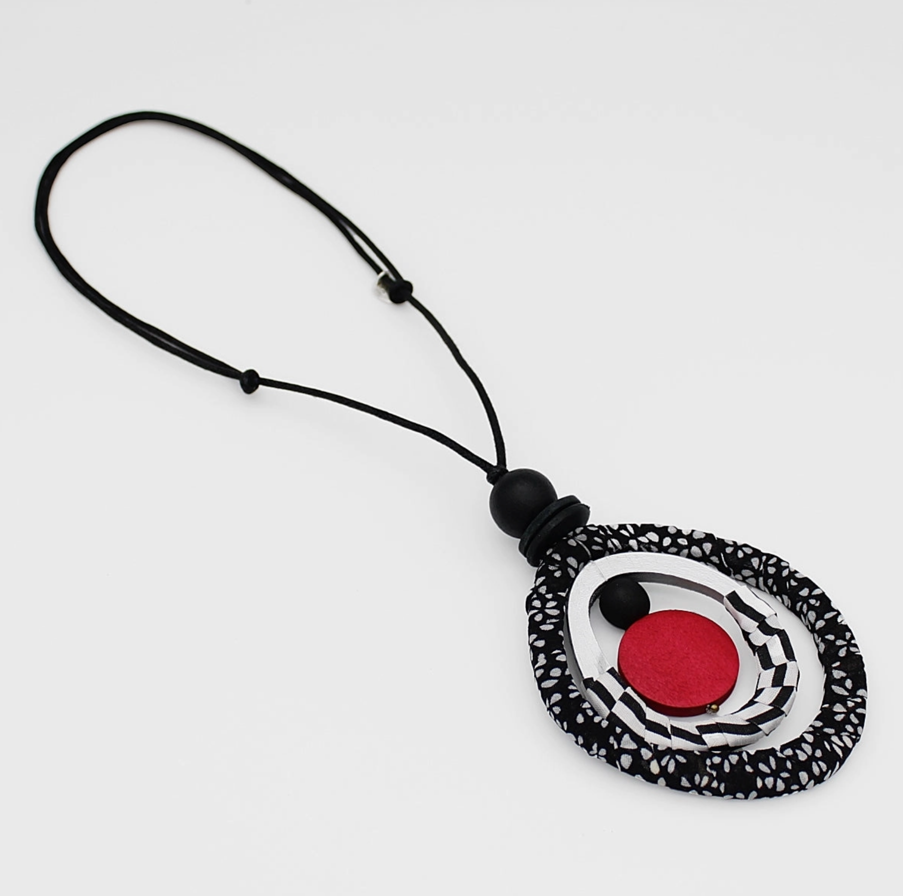SYLCA Black and Red Fabric Marina Pendant Necklace