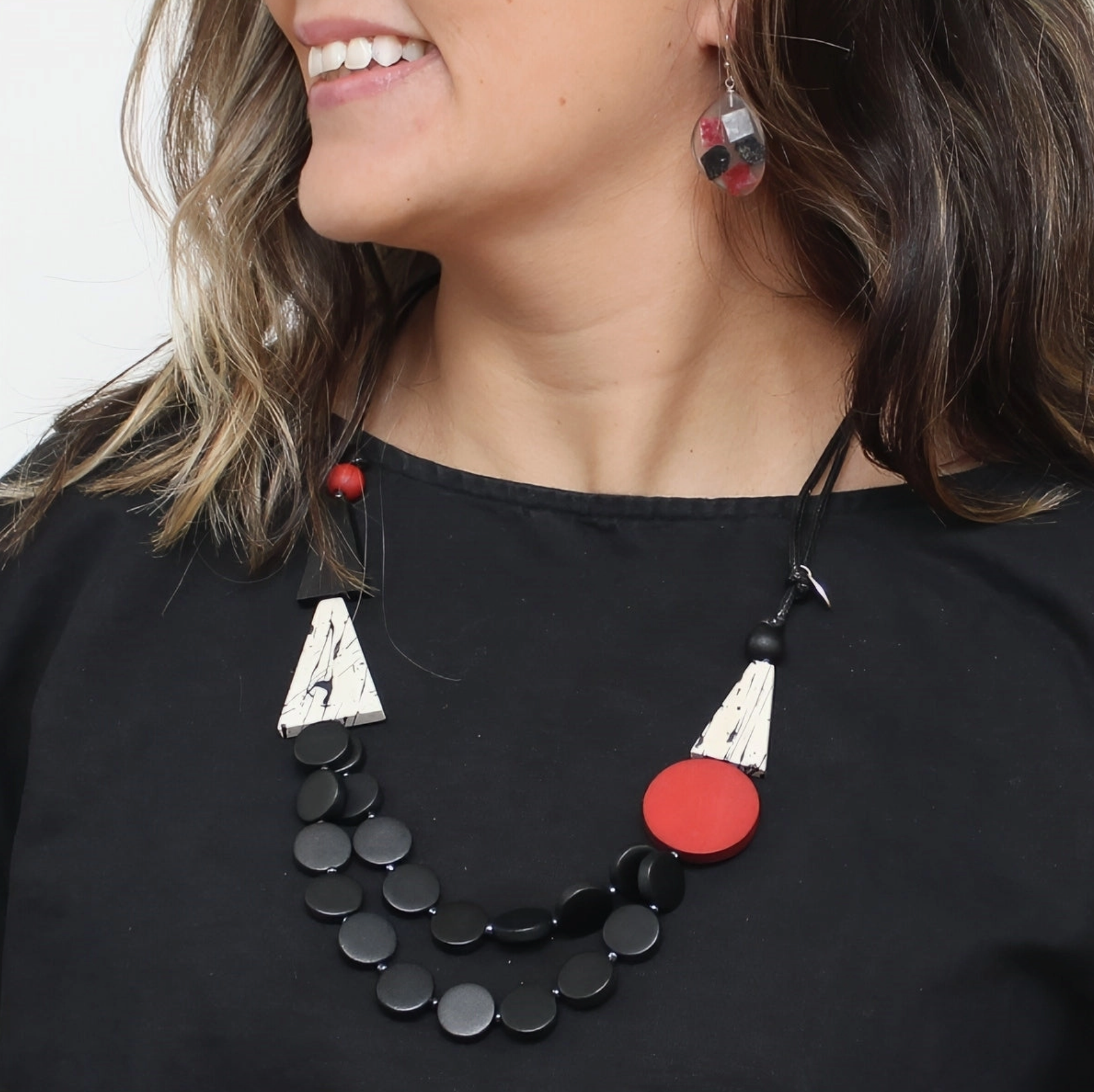SYLCA Black and Red Scarlett Multi-Strand Art Necklace