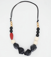 SYLCA Caroline Red and Black Chunky Wooden Necklace