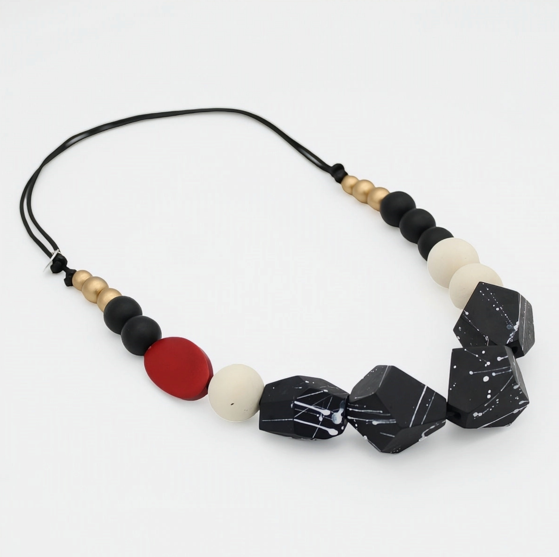 SYLCA Caroline Red and Black Chunky Wooden Necklace
