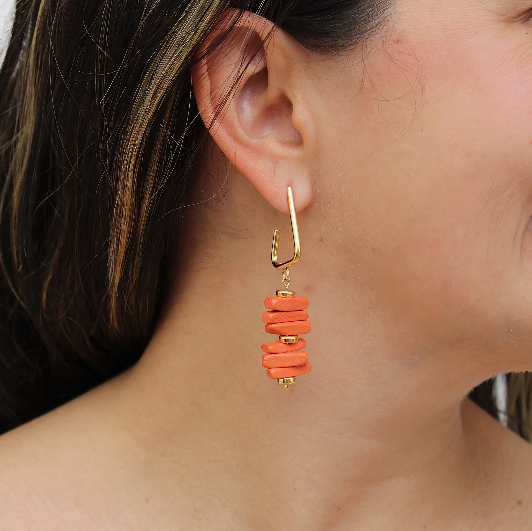 SYLCA Orange Stacked Drop Earrings