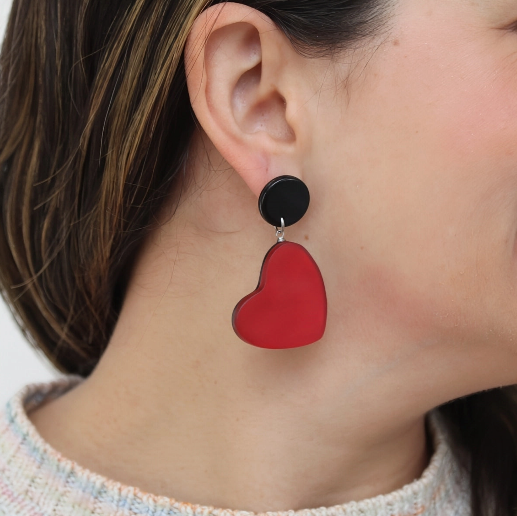 SYLCA Red Frosted Heartstrings Earring