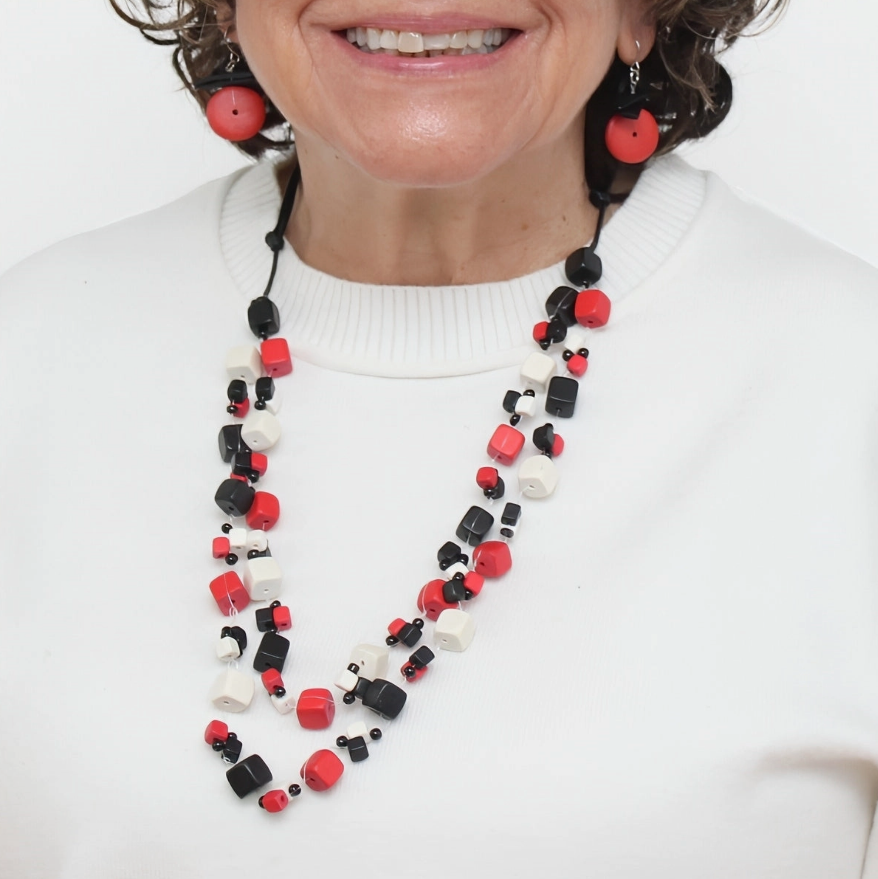 SYLCA Red and Black Lia Floating Bead Necklace