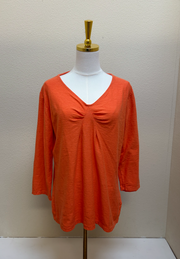 CUT LOOSE Linen Cotton Jersey 3/4 Slv Tuck Front Top - 5017075 - TABASCO