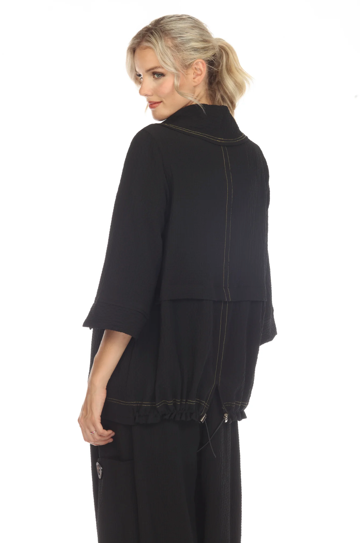 MOONLIGHT Black Cowl Neck Button Pocket Blouse - 3573