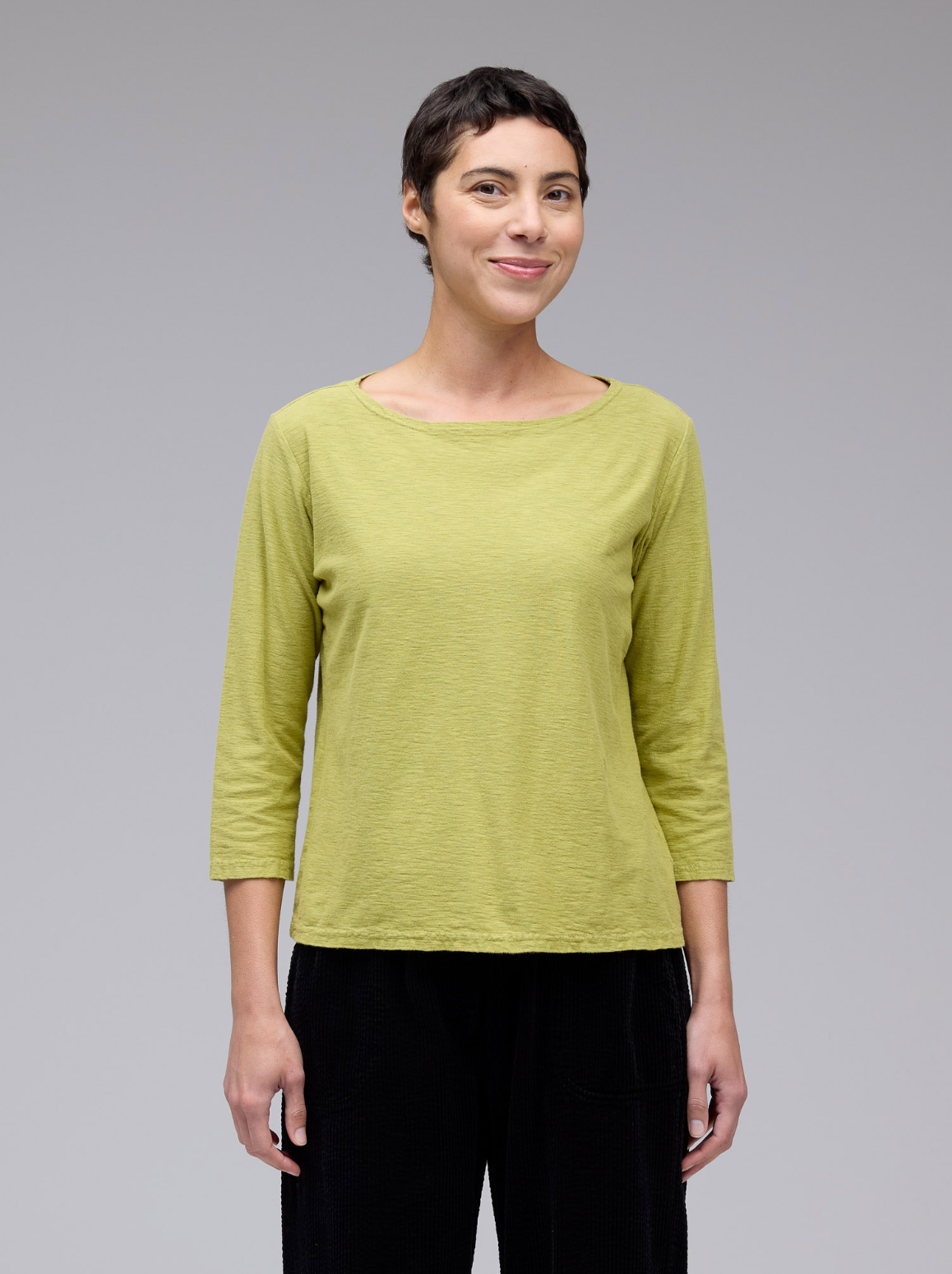 CUT LOOSE Linen Cotton Jersey 3/4 Sleeve Boatneck Tee - 5015060