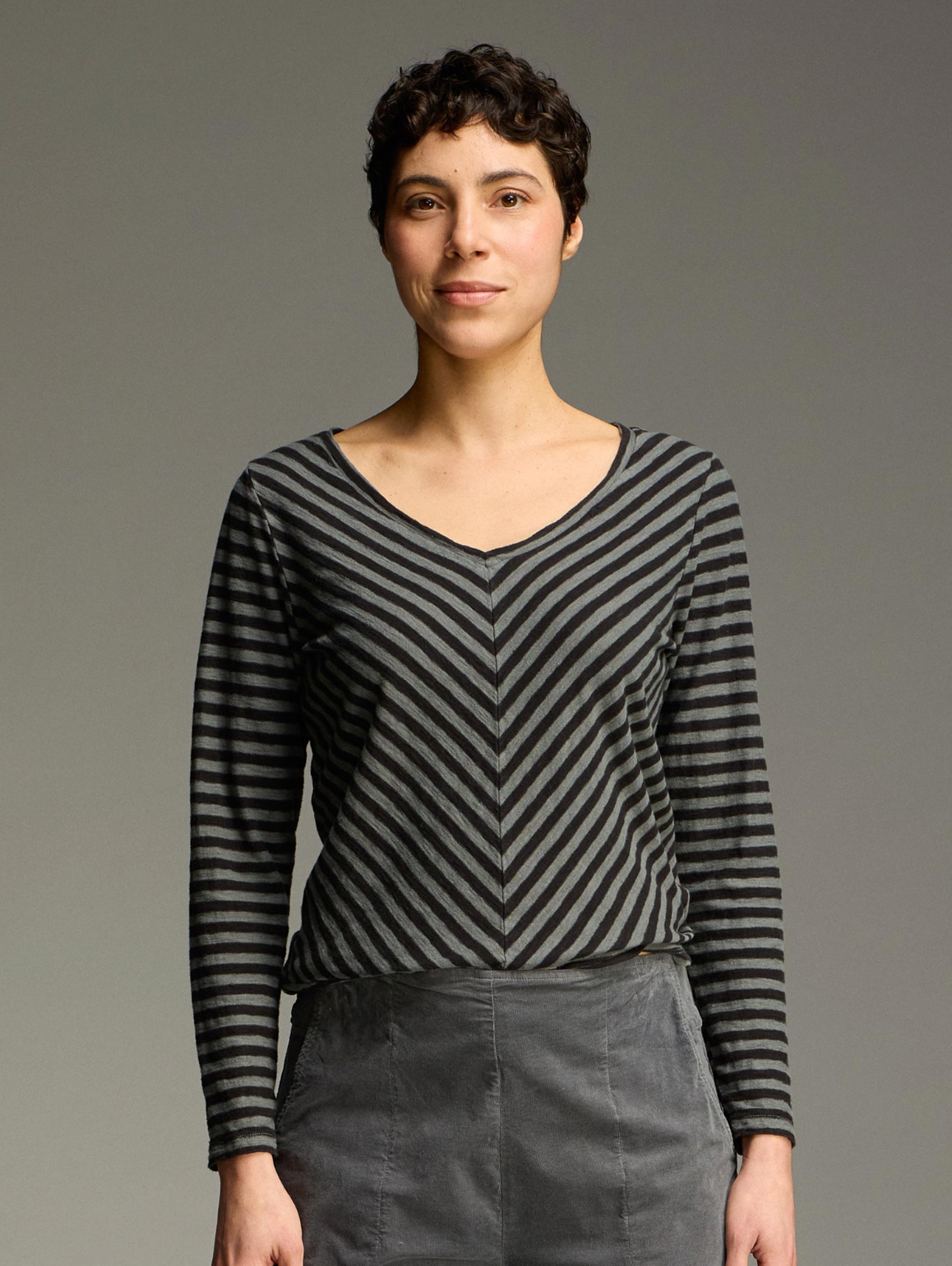 CUT LOOSE Black Stripe Long Sleeve Border Top - 5757821