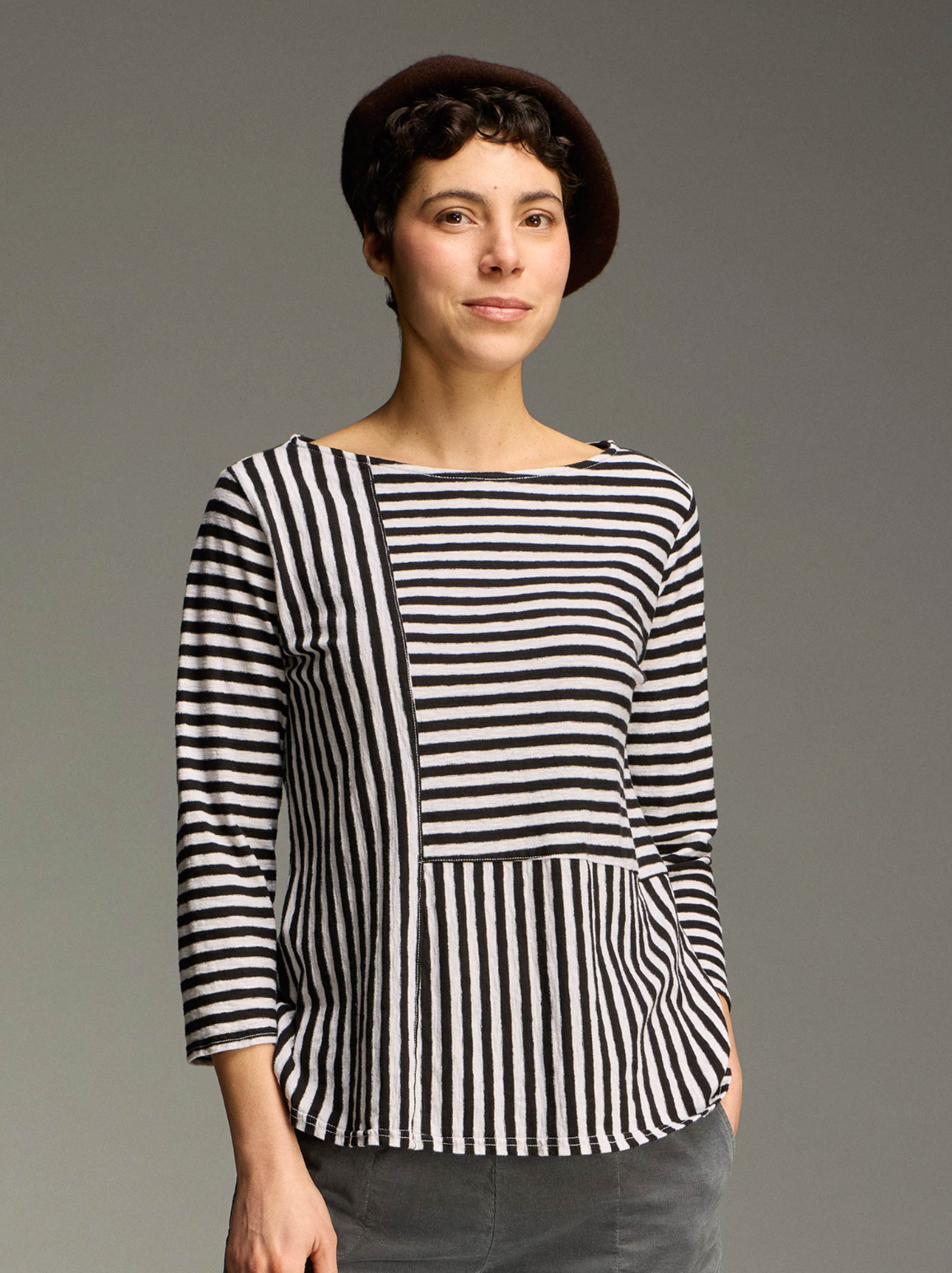 CUT LOOSE Black Stripe Patch Aline Boatneck - 5756706
