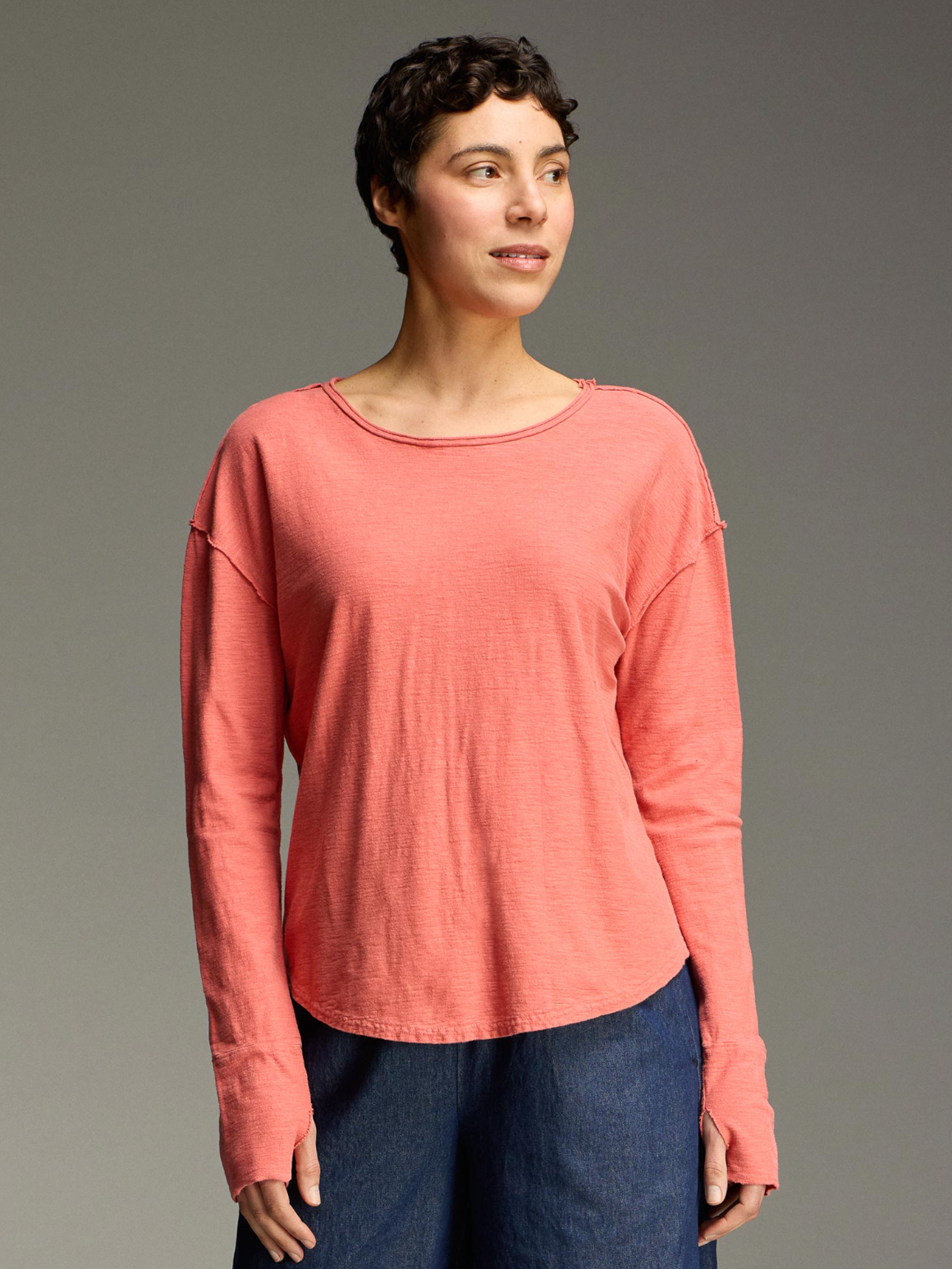 CUT LOOSE Linen Cotton Jersey Thumbhole Top - 5016372