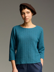 CUT LOOSE Textured Stripe 3/4 Sleeve Boatneck Tee - 0695060