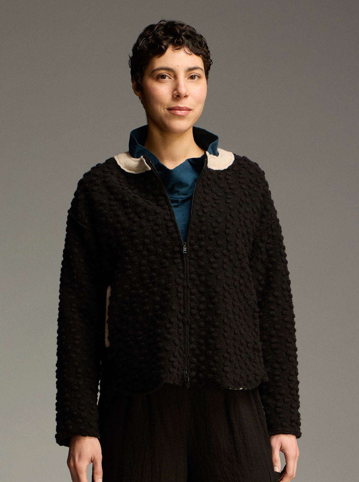 CUT LOOSE Pebbled Boiled Wool Bomber Jacket - 3908189
