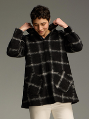CUT LOOSE Plaid Boiled Wool Hooded Swing Jacket - 3718779