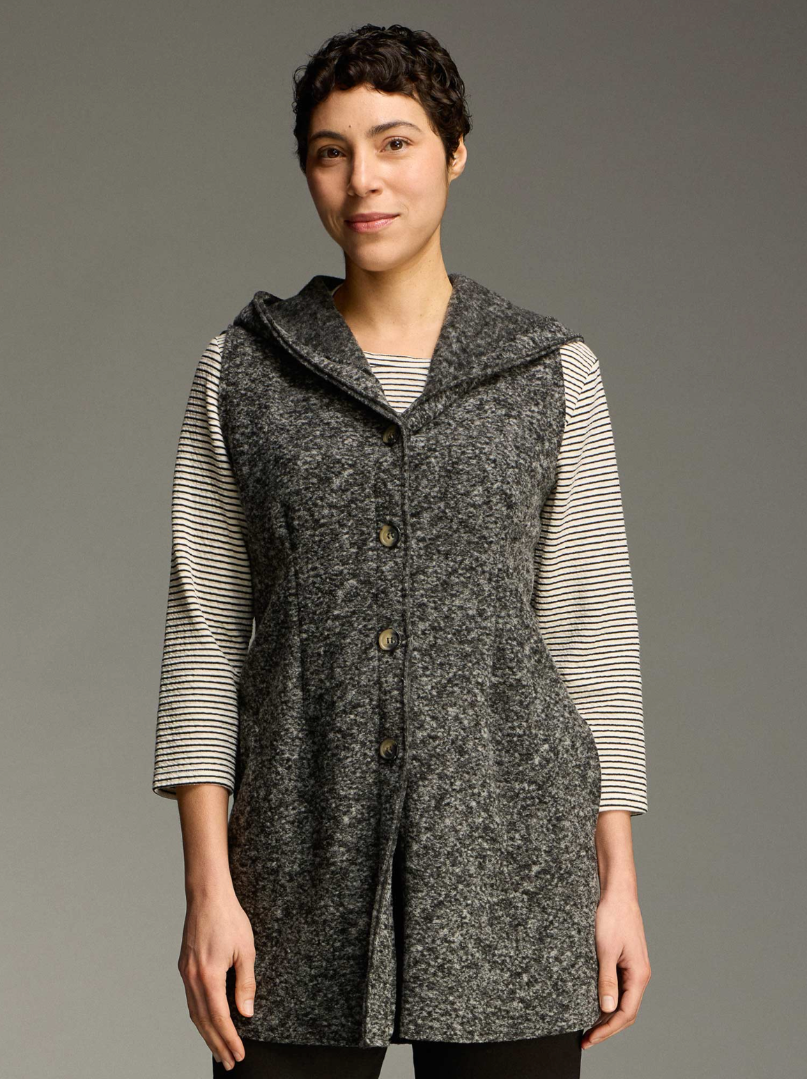 CUT LOOSE Marled Boiled Wool Hooded Vest - 3245724