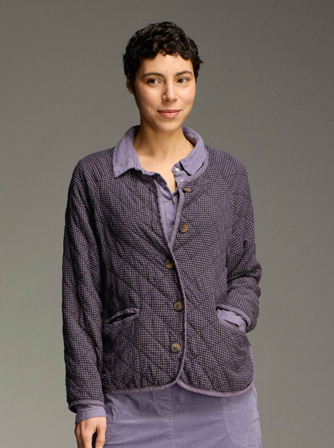 CUT LOOSE Black Crinkle Check Quilt Easy Jacket - 6618995