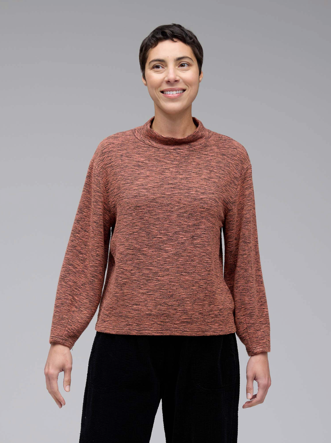 CUT LOOSE Crimped Fabric Mock Neck Top - 6546114
