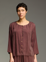 CUT LOOSE Vintage Satin Pleated Collarless Shirt - 6186709