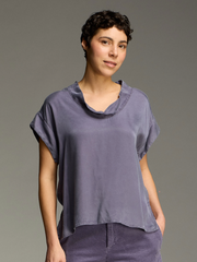 CUT LOOSE Vintage Satin Short Sleeve Cowl Top - 6186139