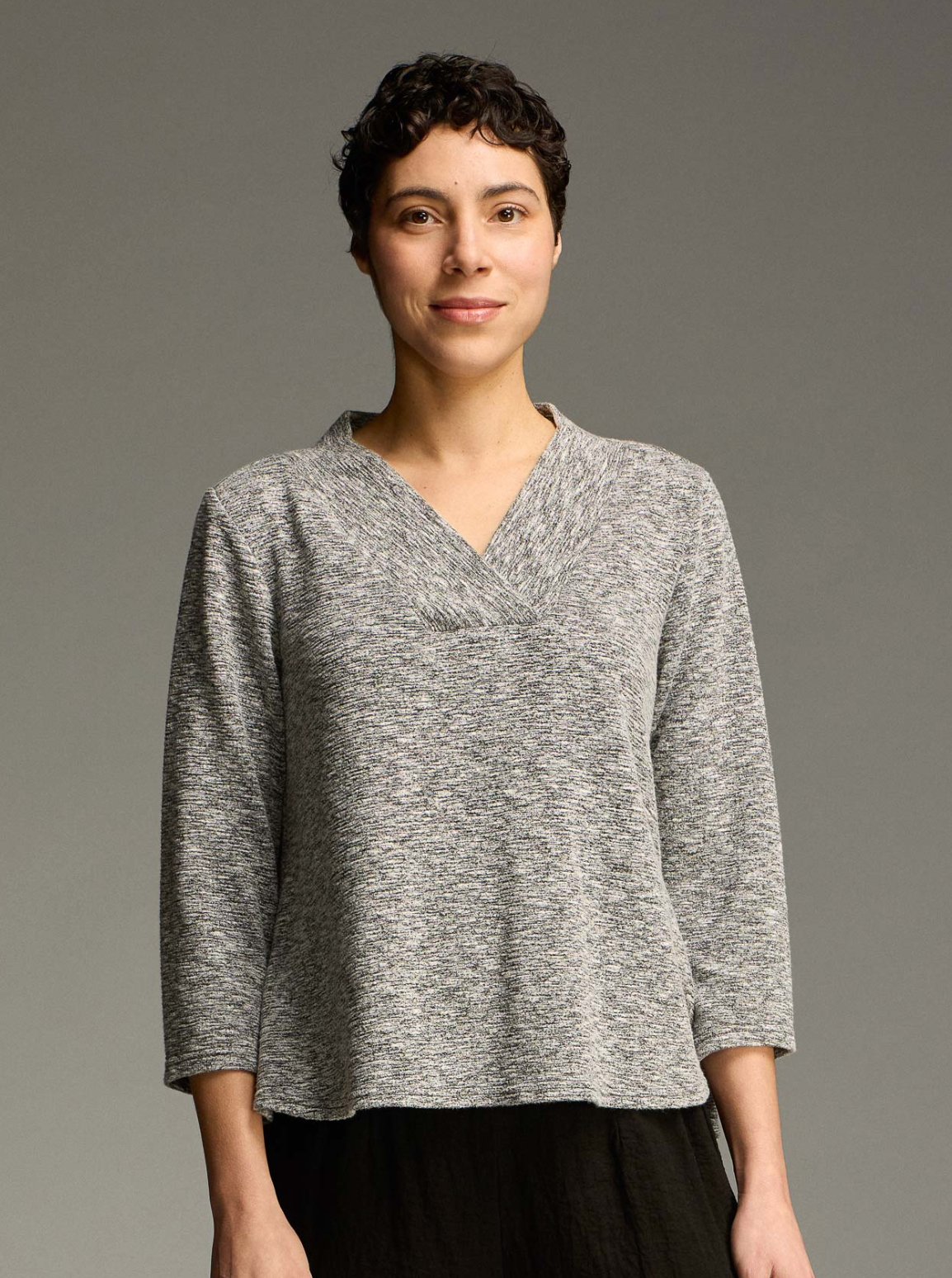 CUT LOOSE Crimped Fabric Shawl Collar Top - 6546740
