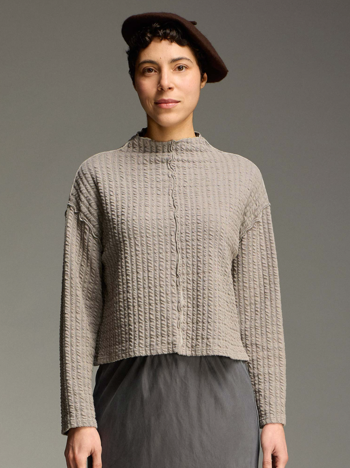 CUT LOOSE Textured Stripe Funnel Pullover - 0696517