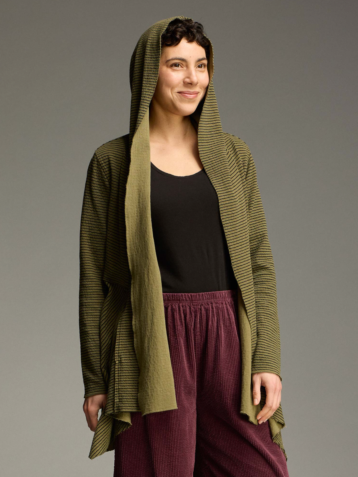 CUT LOOSE Black Stripe Doublecloth Hooded Jacket - 0588665
